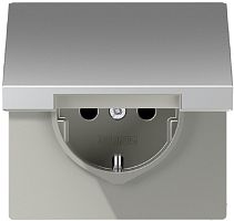 Розетка с заземлением без рамки Jung LS990 metal 1-м. крышка шторки для IP44 алюминий картинка